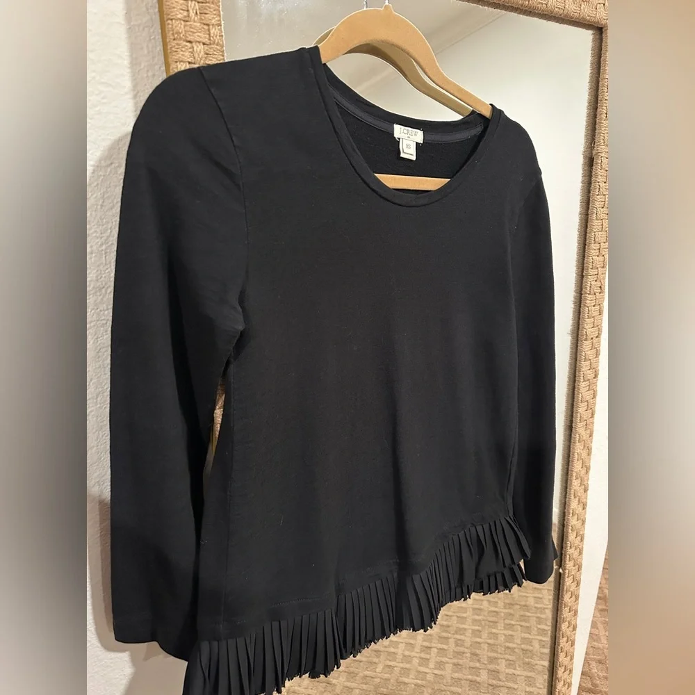 J. Crew Black Long Sleeve Top with Pleated Hem
